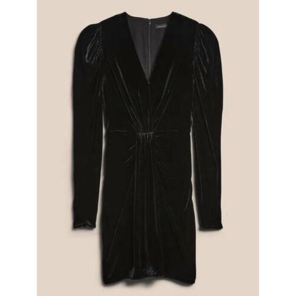 Banana Republic Velvet Twist-Front Deep-V Mini Black Dress 4 Tall NWOT